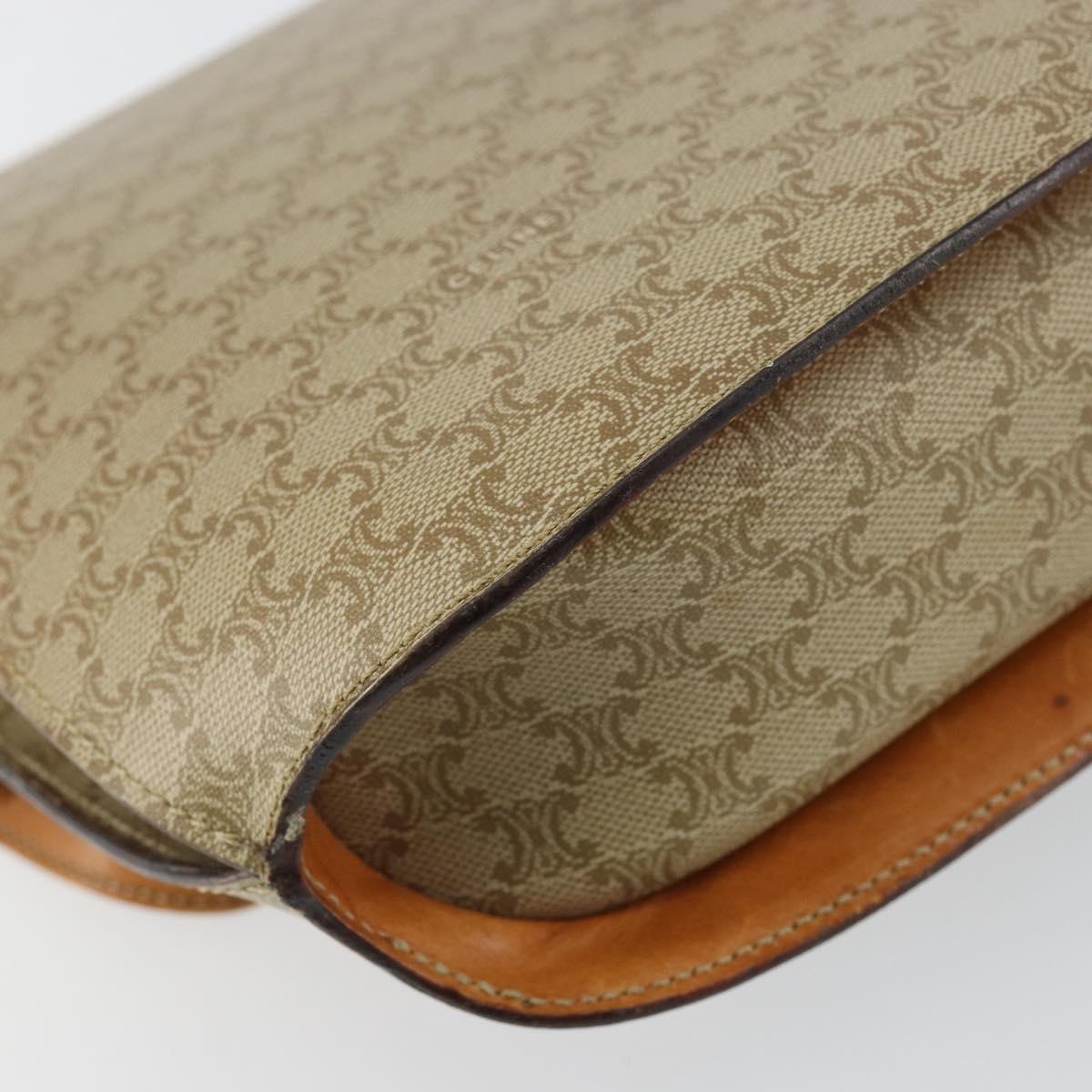 CELINE Macadam Canvas Shoulder Bag PVC Leather Beige Gold Auth am9666