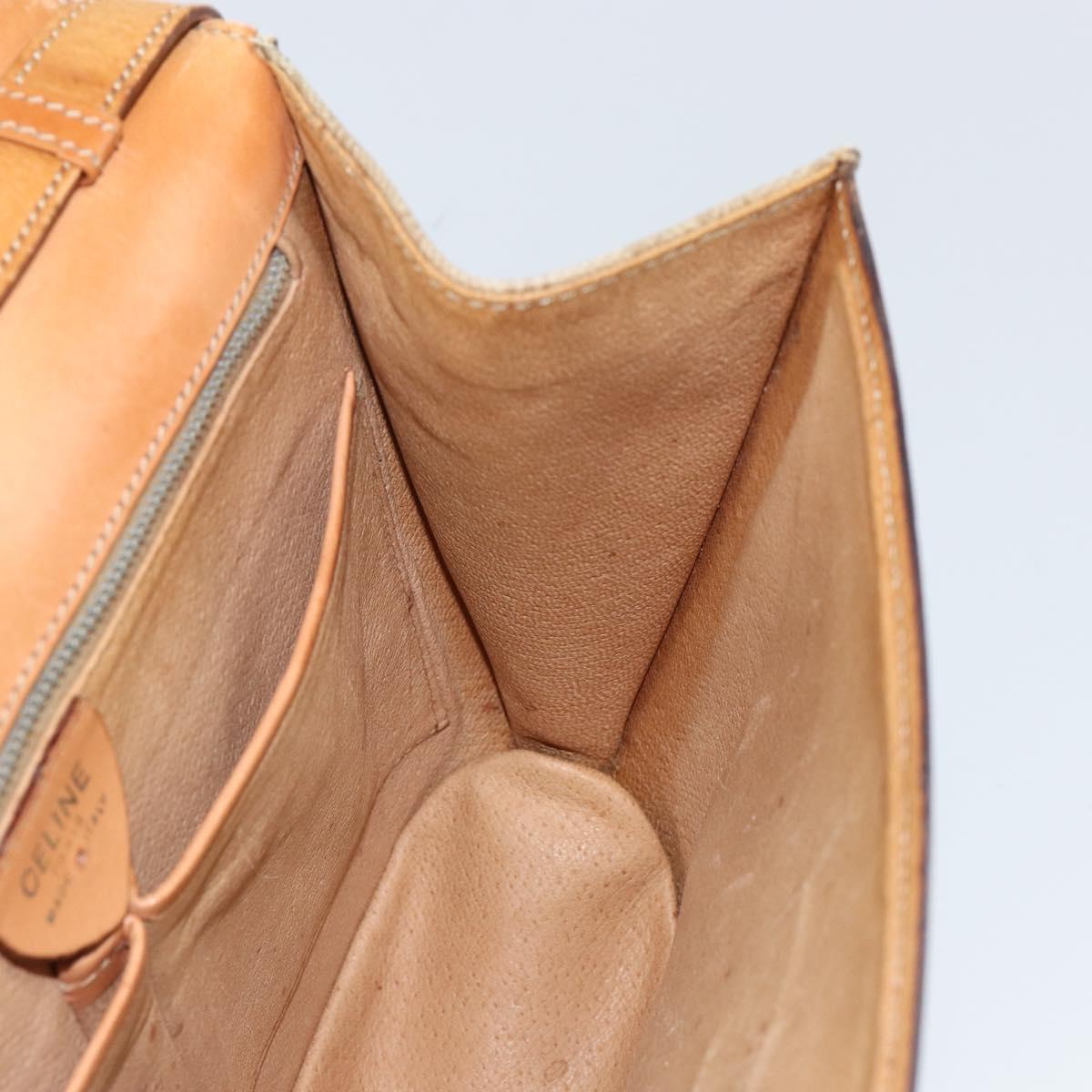 CELINE Macadam Canvas Shoulder Bag PVC Leather Beige Gold Auth am9666