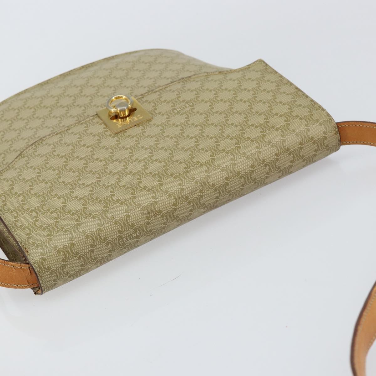CELINE Macadam Canvas Shoulder Bag PVC Leather Beige Gold Auth am9666