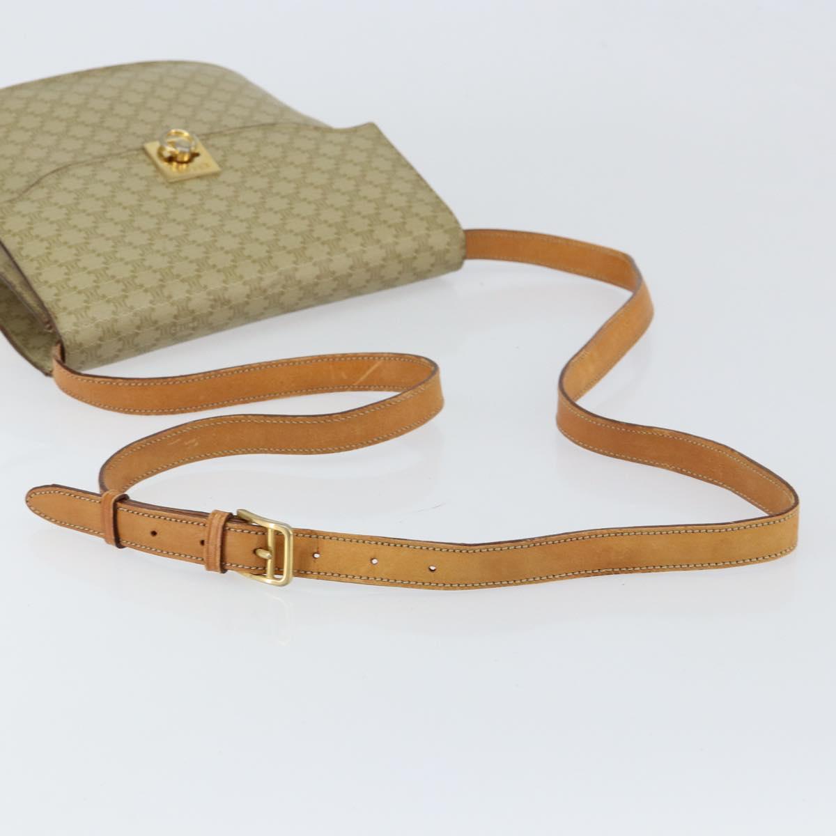 CELINE Macadam Canvas Shoulder Bag PVC Leather Beige Gold Auth am9666
