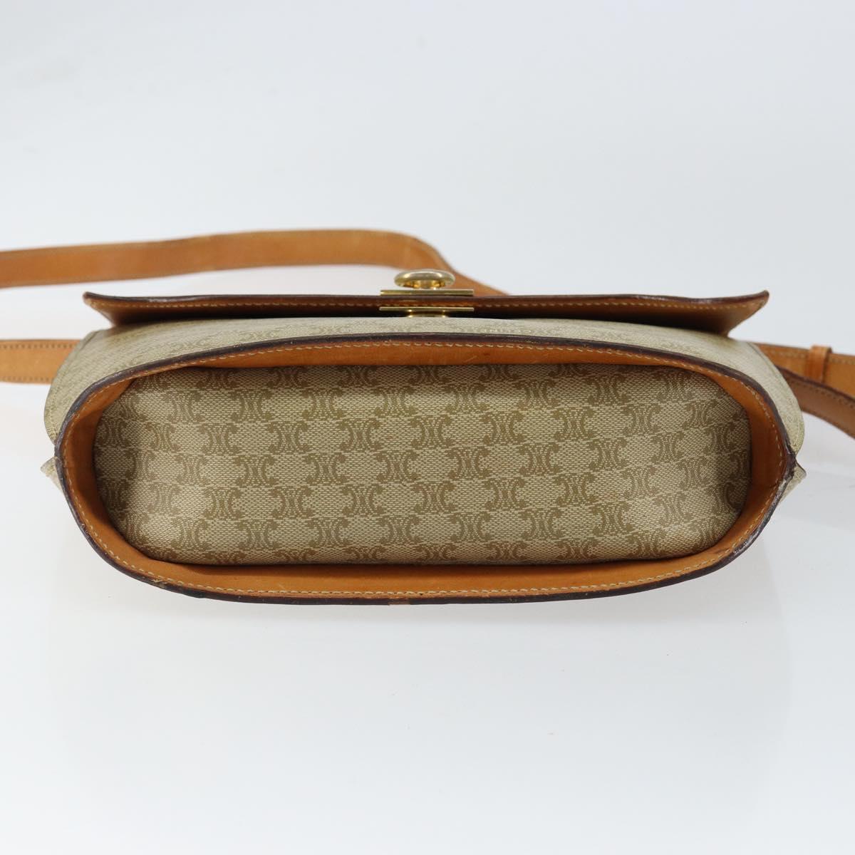 CELINE Macadam Canvas Shoulder Bag PVC Leather Beige Gold Auth am9666