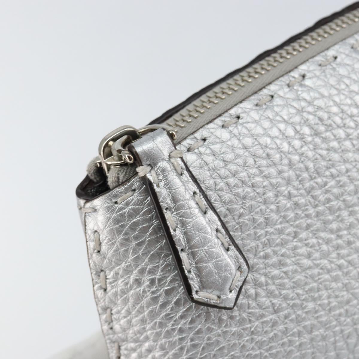 FENDI Pouch Celeria Hand Bag Leather Silver Leopard Auth am9668