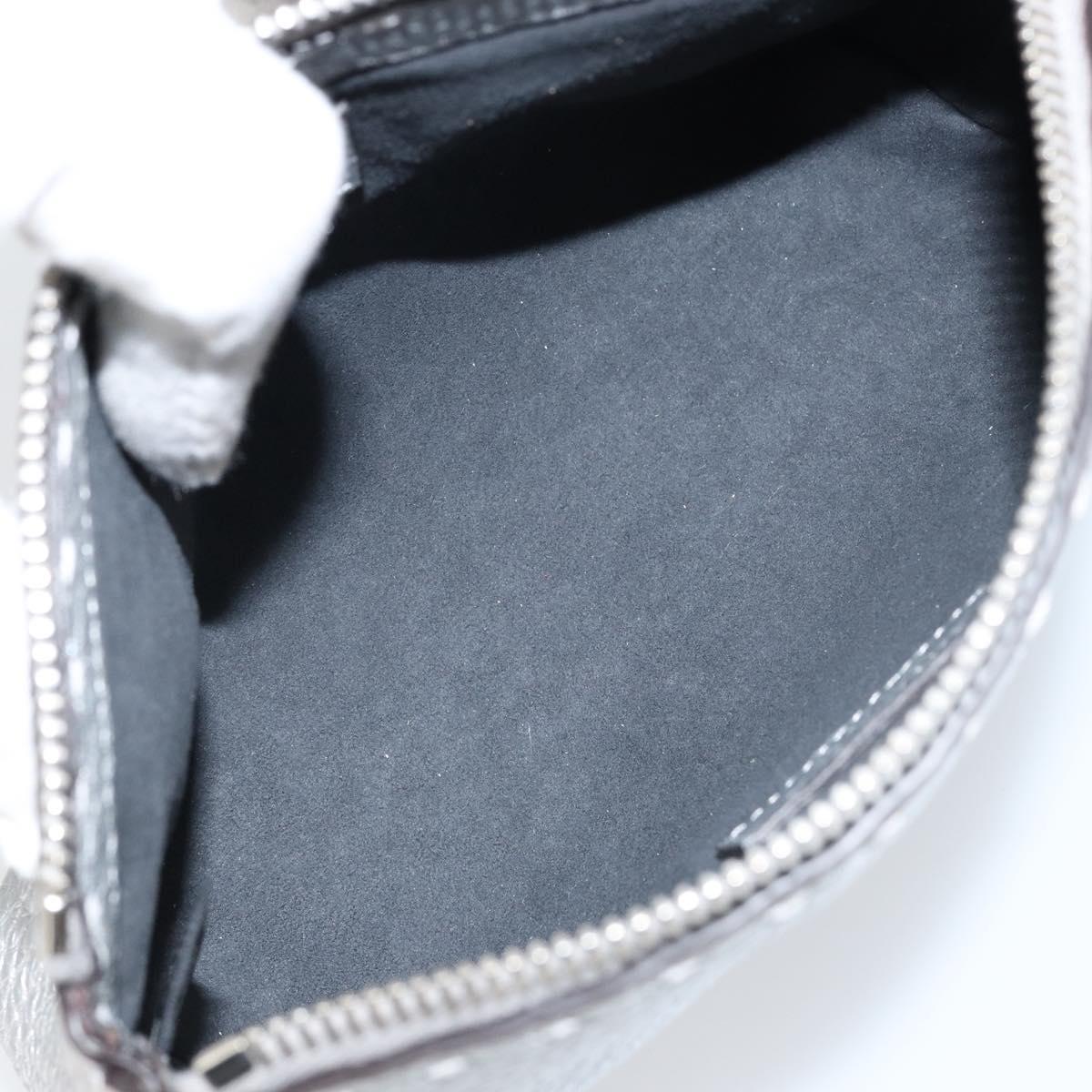 FENDI Pouch Celeria Hand Bag Leather Silver Leopard Auth am9668