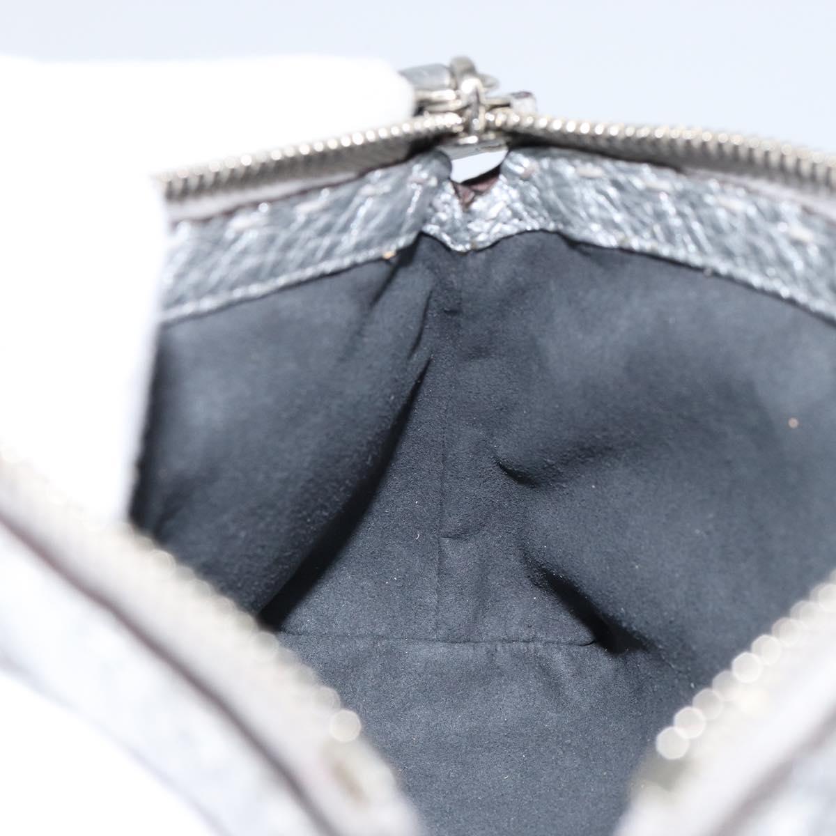 FENDI Pouch Celeria Hand Bag Leather Silver Leopard Auth am9668