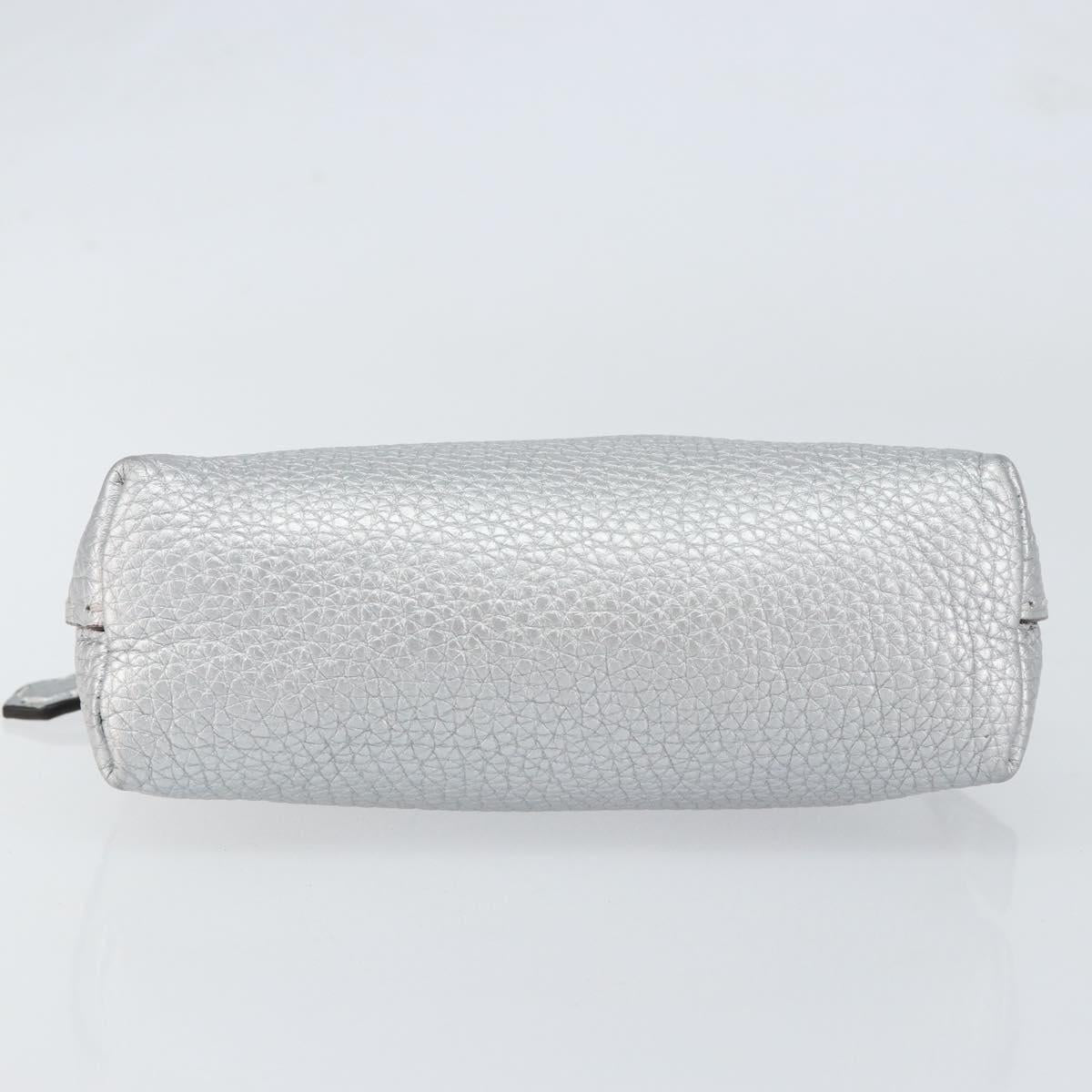 FENDI Pouch Celeria Hand Bag Leather Silver Leopard Auth am9668