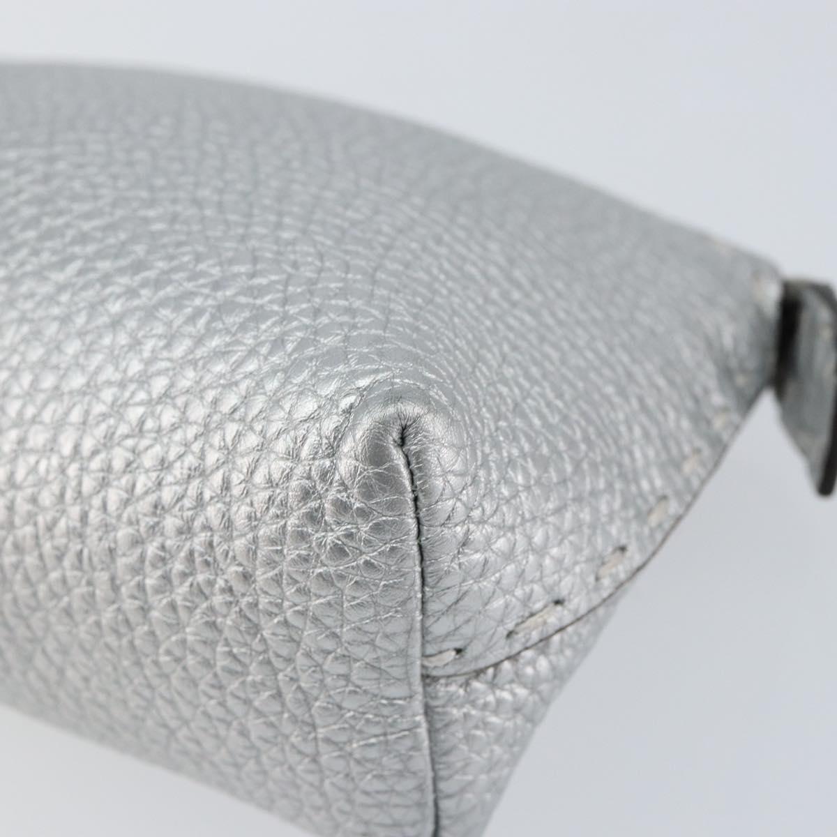 FENDI Pouch Celeria Hand Bag Leather Silver Leopard Auth am9668