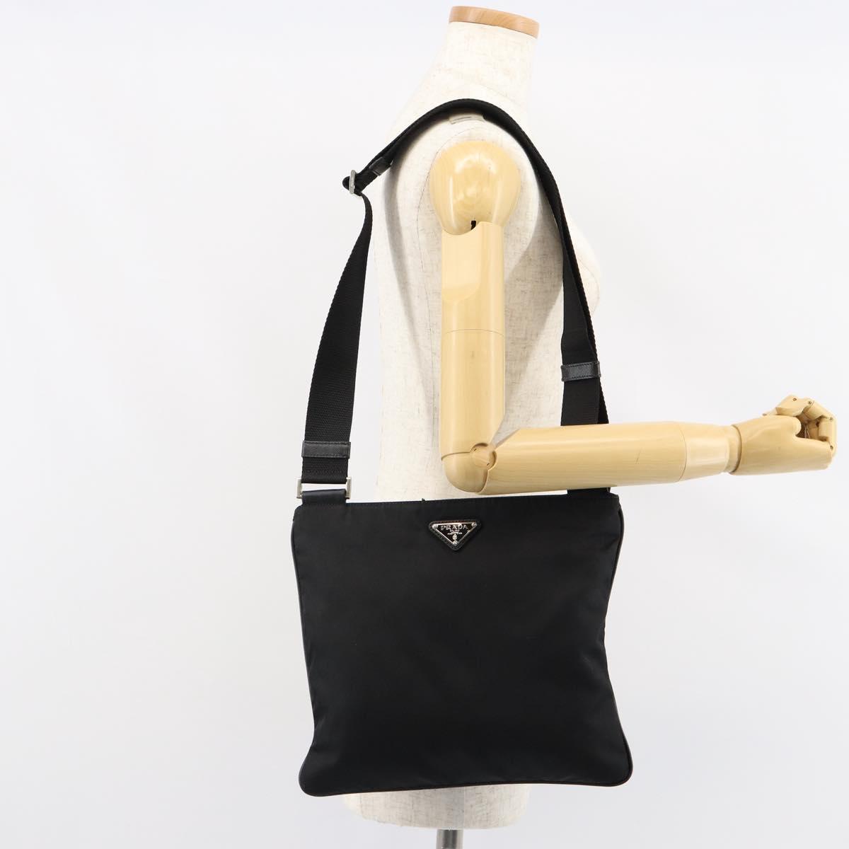 PRADA Shoulder Bag Nylon Black Gold Auth am9670