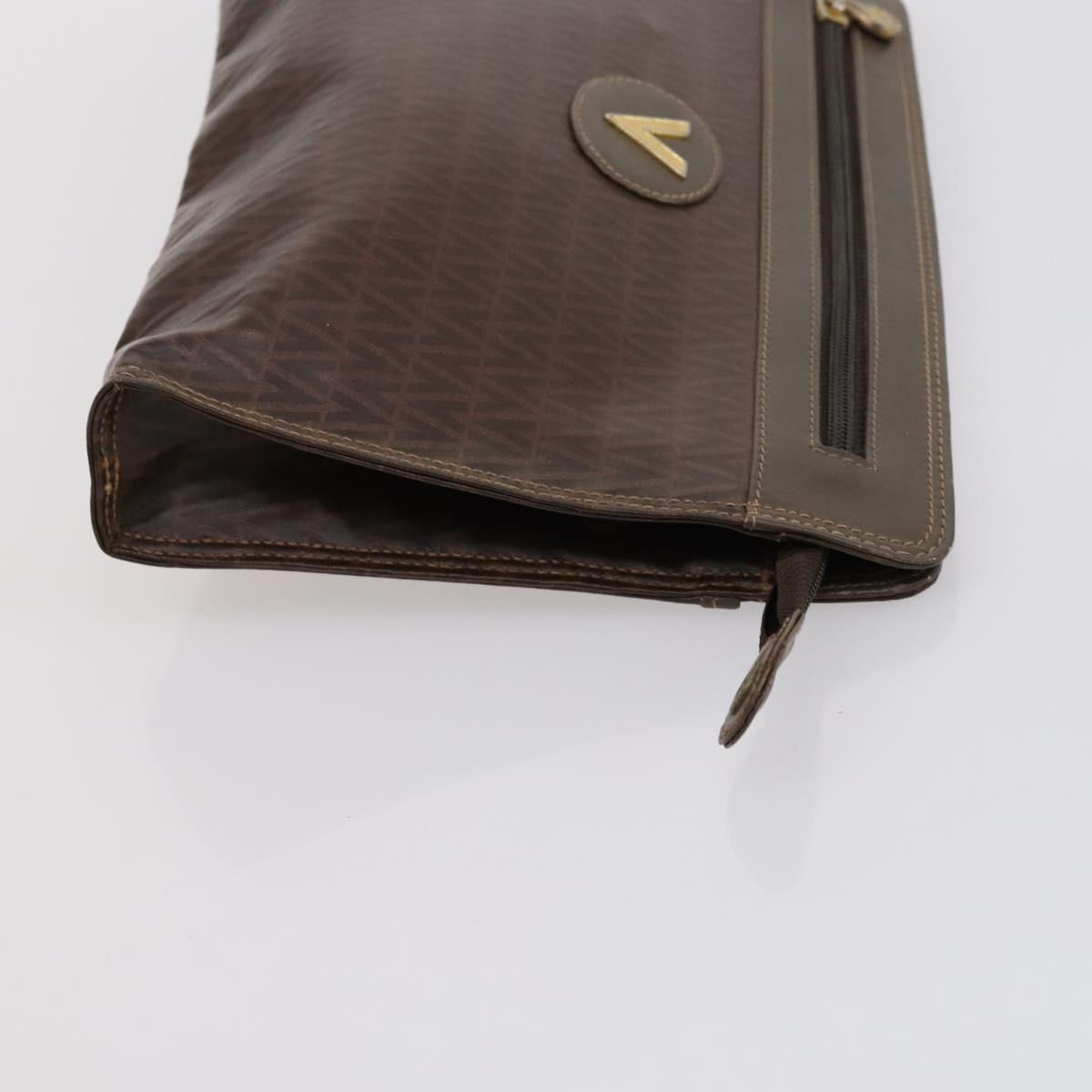 VALENTINO Clutch Bag PVC 3 Set Brown Beige Auth am9678
