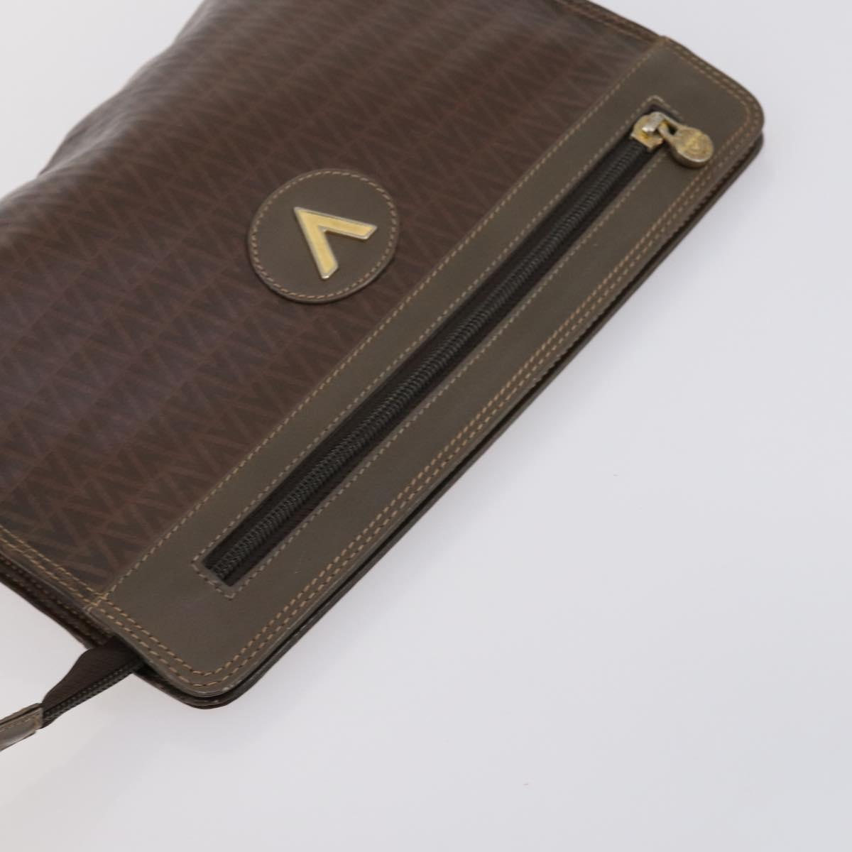 VALENTINO Clutch Bag PVC 3 Set Brown Beige Auth am9678