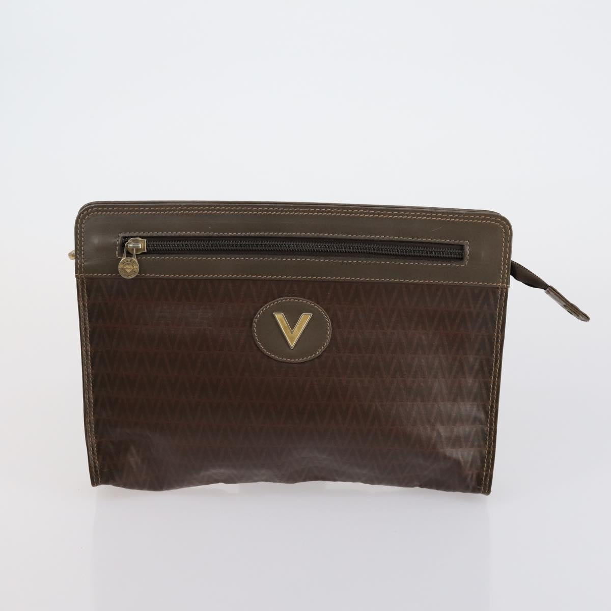 VALENTINO Clutch Bag PVC 3 Set Brown Beige Auth am9678