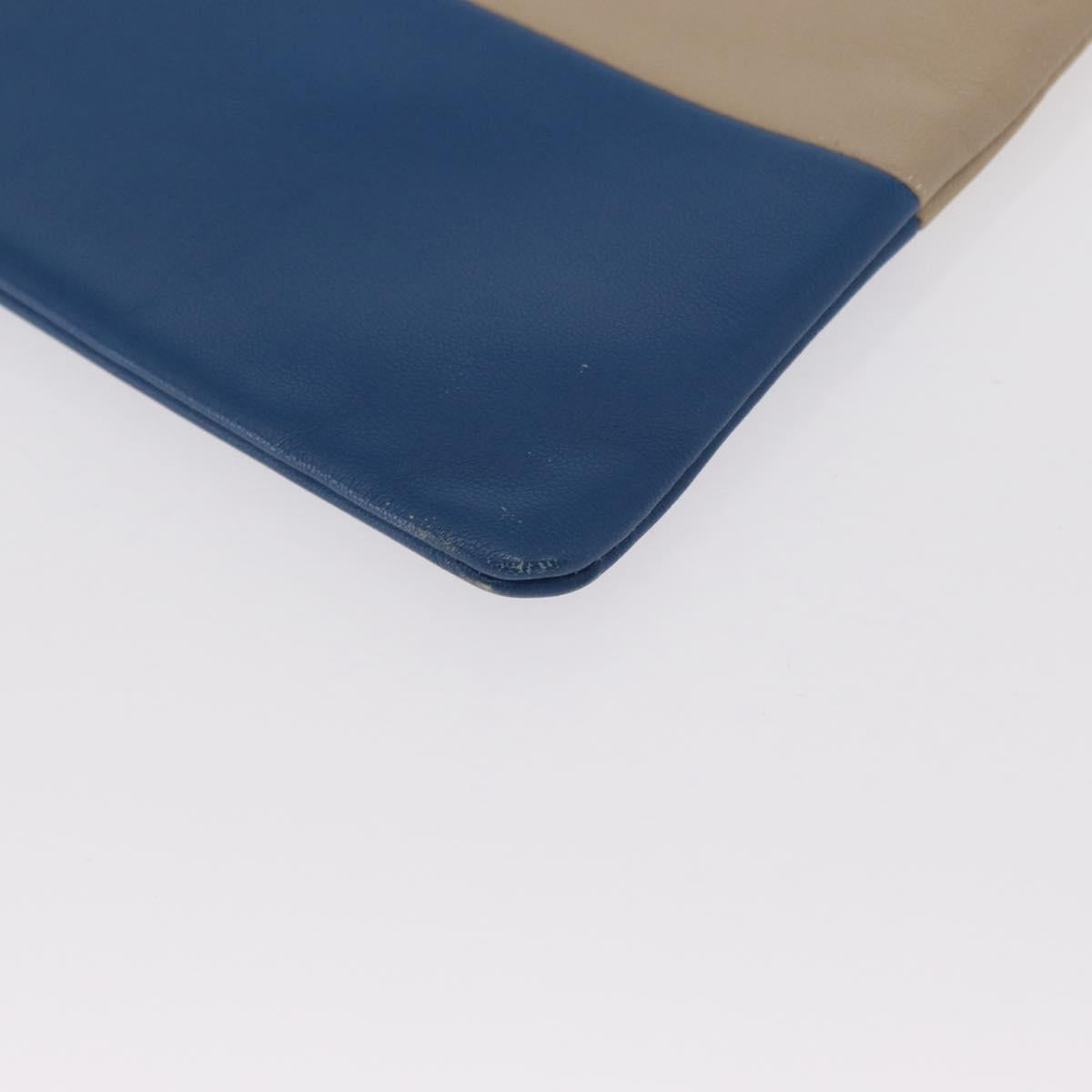 CELINE Pouch Leather Beige Blue gold Auth am9683