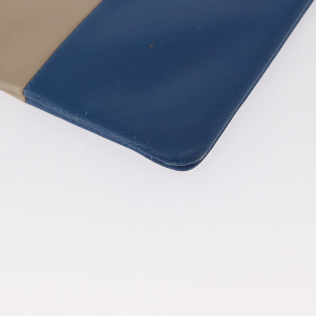 CELINE Pouch Leather Beige Blue gold Auth am9683