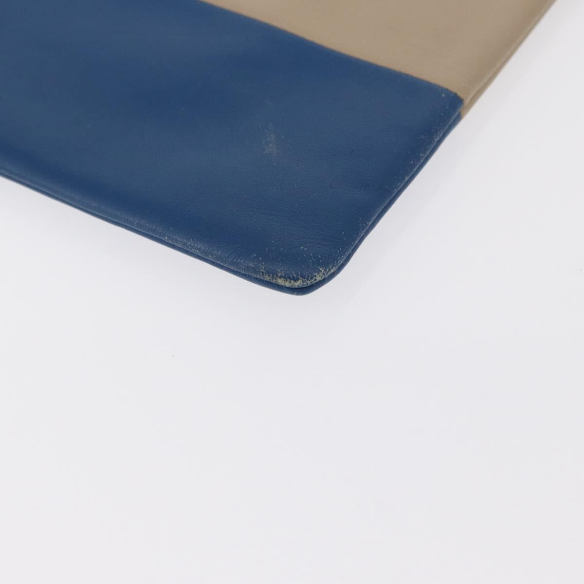 CELINE Pouch Leather Beige Blue gold Auth am9683