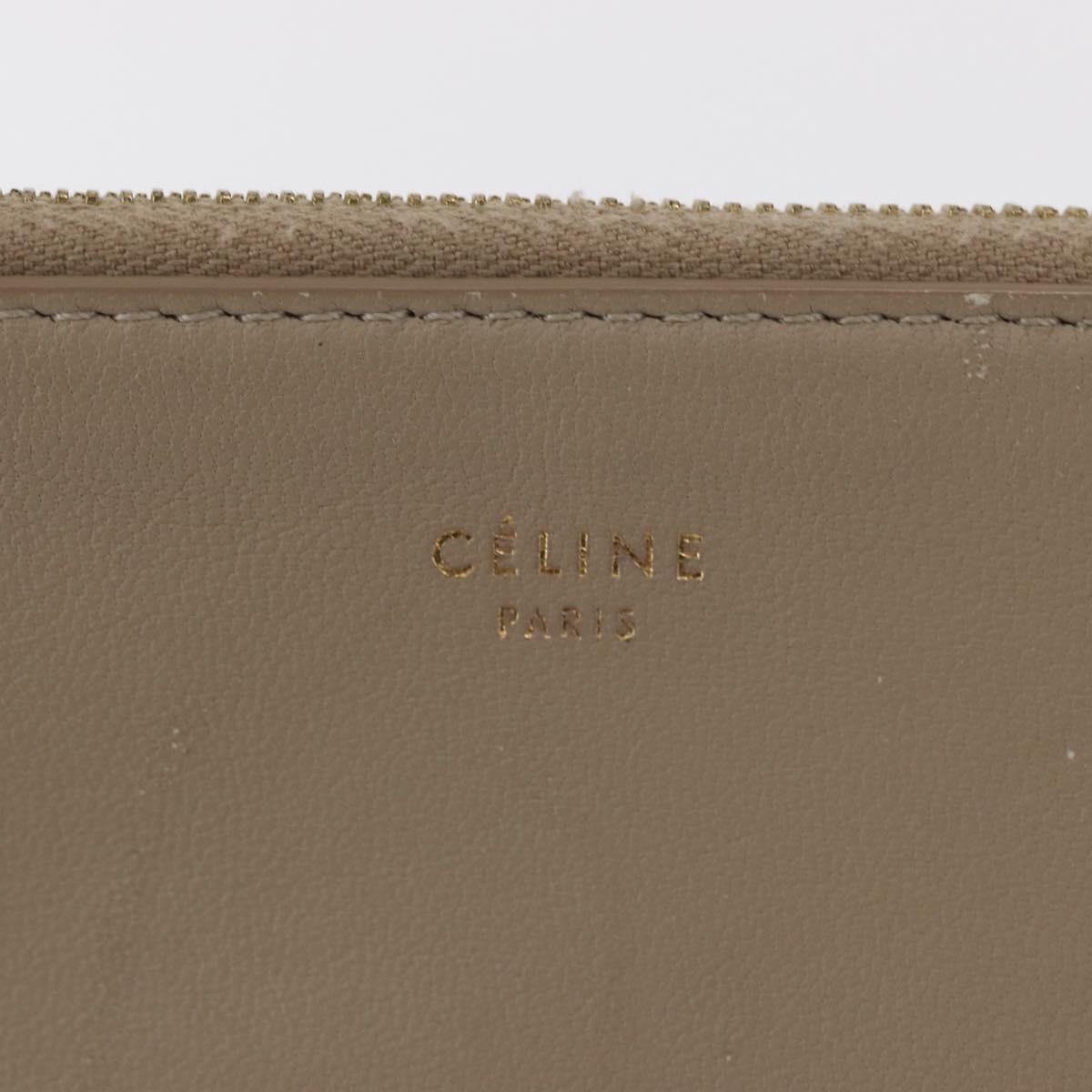 CELINE Pouch Leather Beige Blue gold Auth am9683