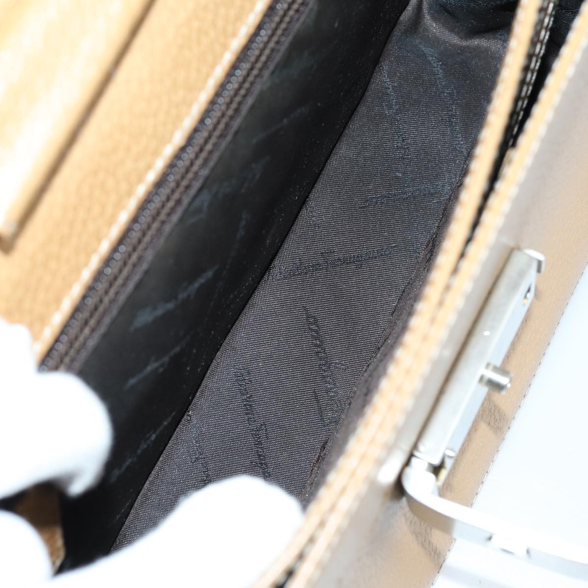 Salvatore Ferragamo Shoulder Bag Leather 3 Set Bordeaux Silver beige Auth am9685