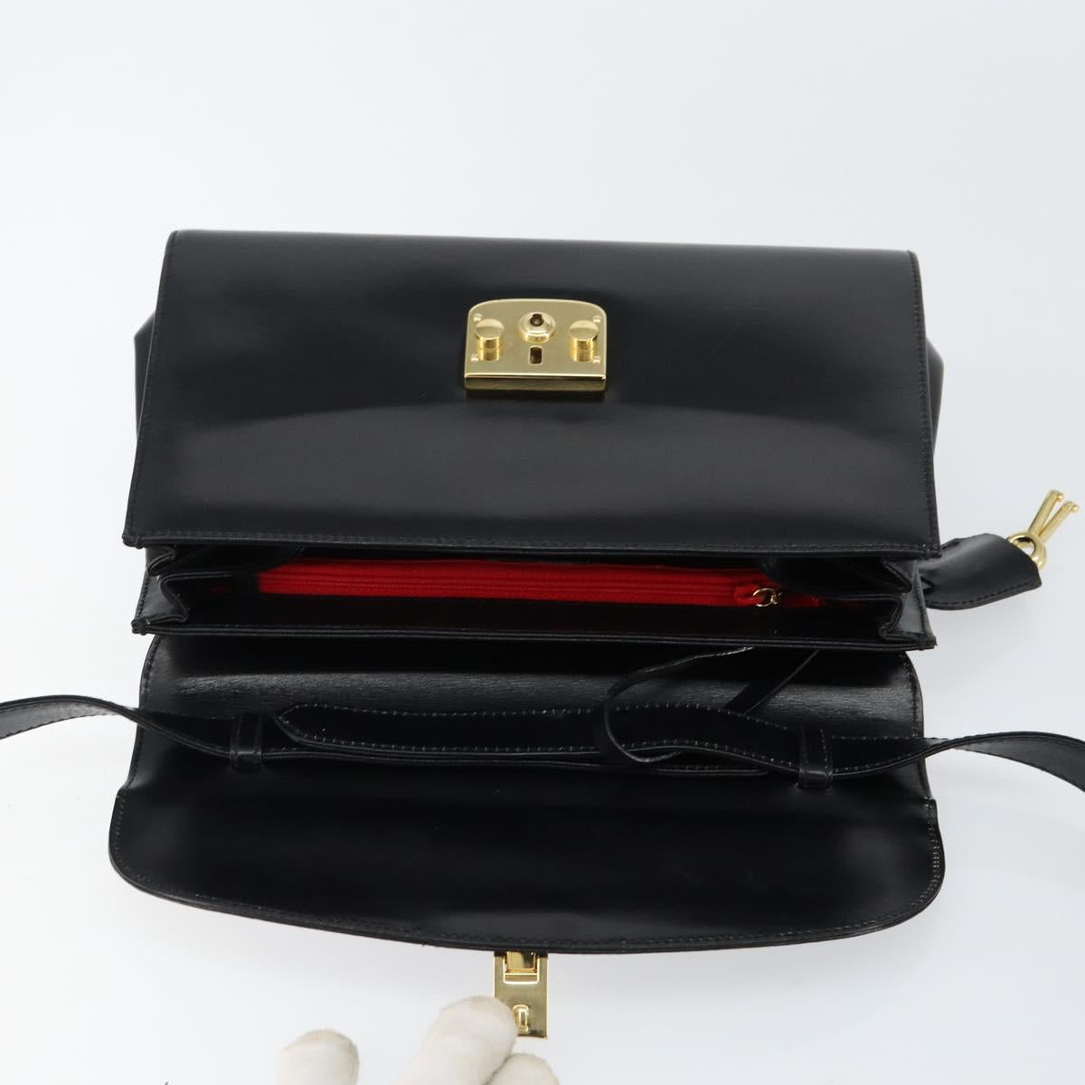 GUCCI Shoulder Bag Leather Black Gold Auth am9688