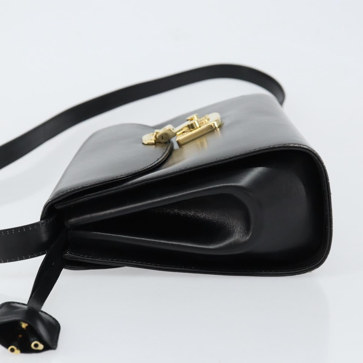 GUCCI Shoulder Bag Leather Black Gold Auth am9688