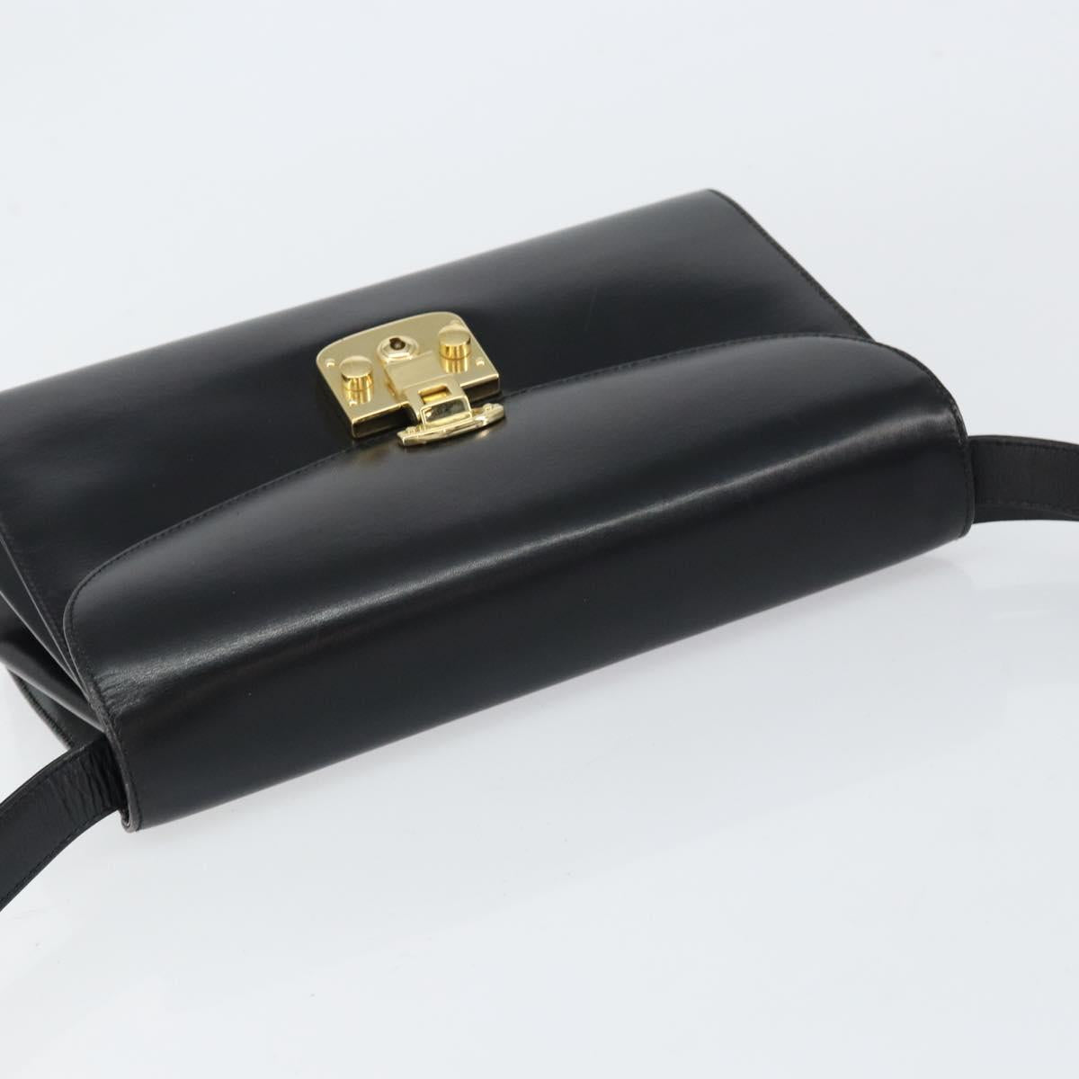 GUCCI Shoulder Bag Leather Black Gold Auth am9688