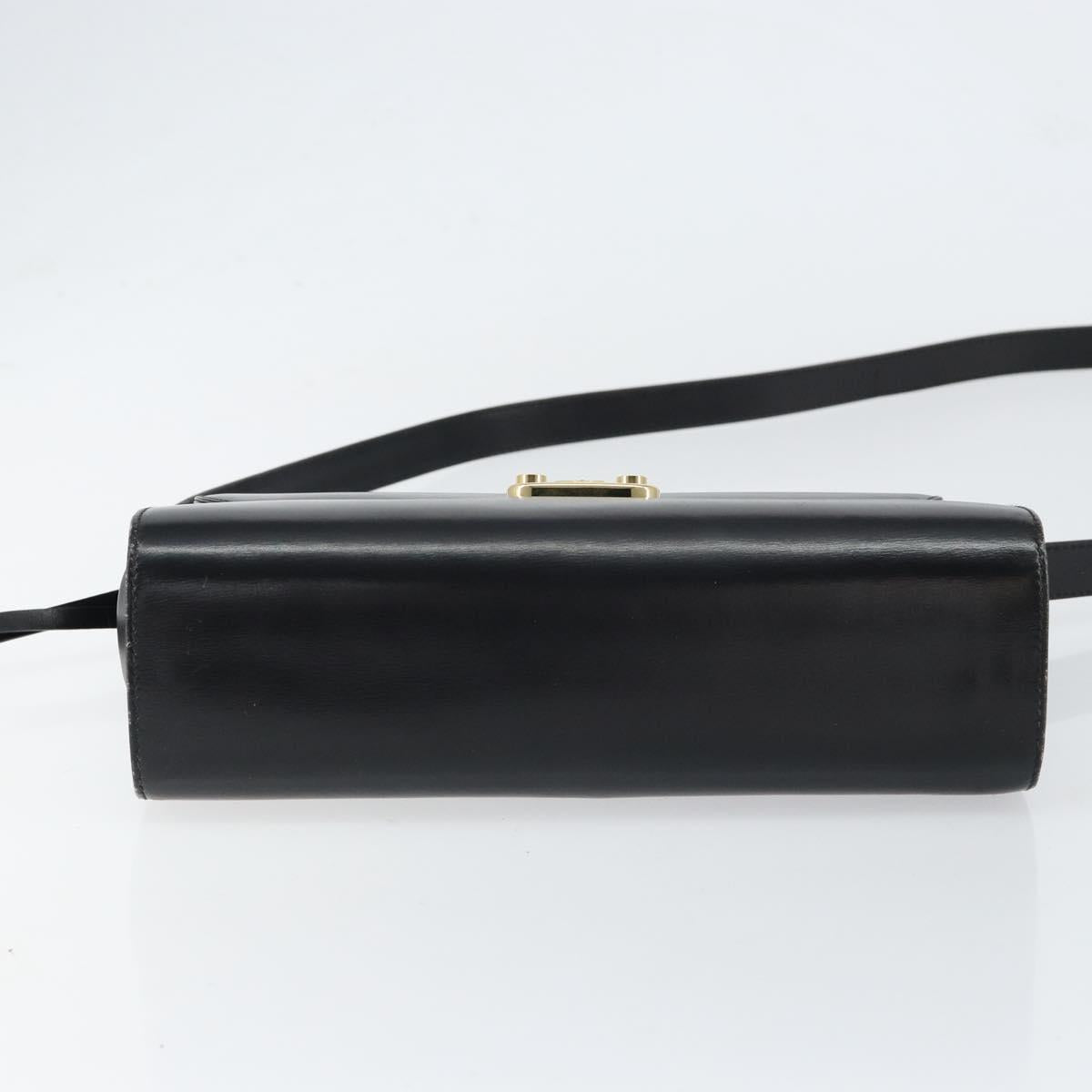 GUCCI Shoulder Bag Leather Black Gold Auth am9688