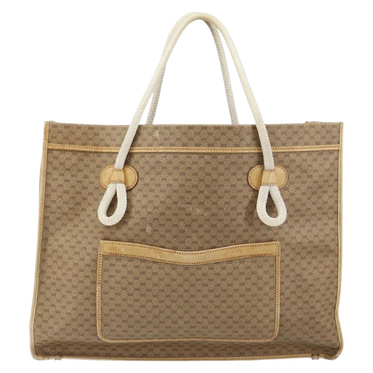 GUCCI Micro GG Supreme Tote Bag PVC Beige Gold Auth am9689