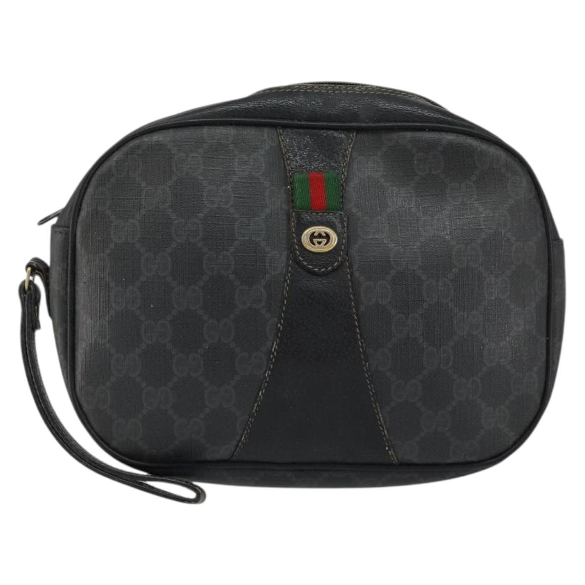 GUCCI GG Supreme Web Sherry Line Clutch Bag Black Gold 156 01 034 Auth am9691