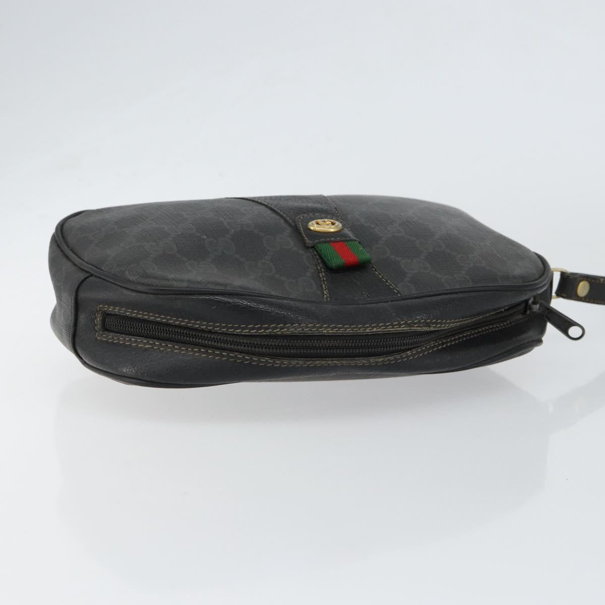 GUCCI GG Supreme Web Sherry Line Clutch Bag Black Gold 156 01 034 Auth am9691