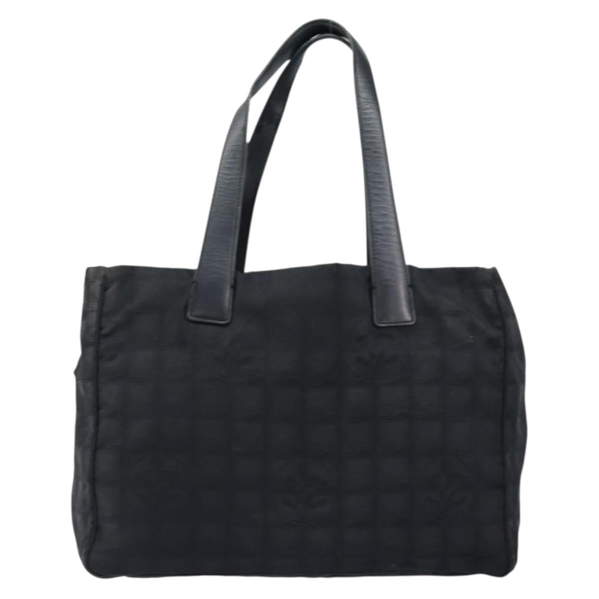 CHANEL New Travel Line Tote Bag Nylon Black gold CC Auth am9694