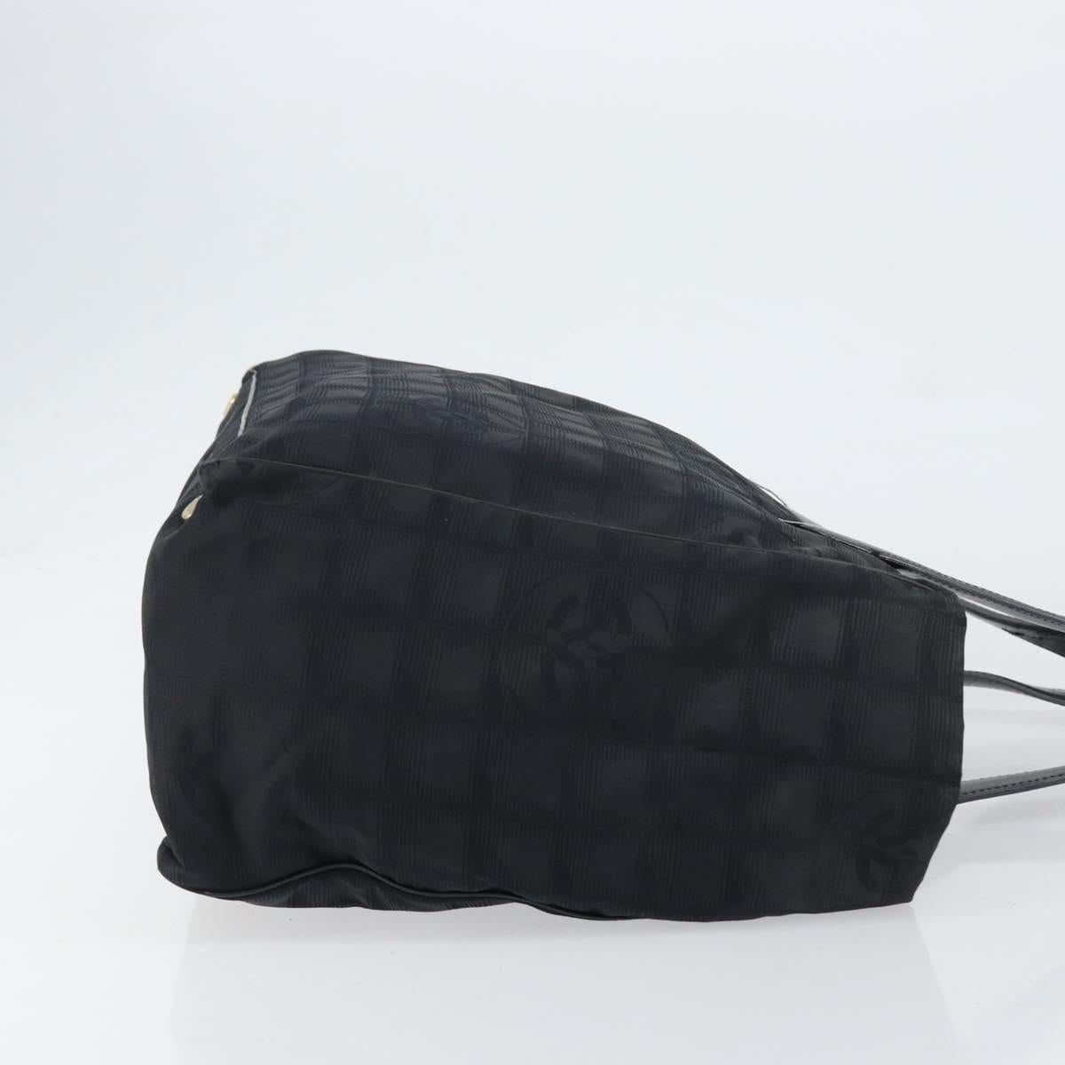 CHANEL New Travel Line Tote Bag Nylon Black gold CC Auth am9694