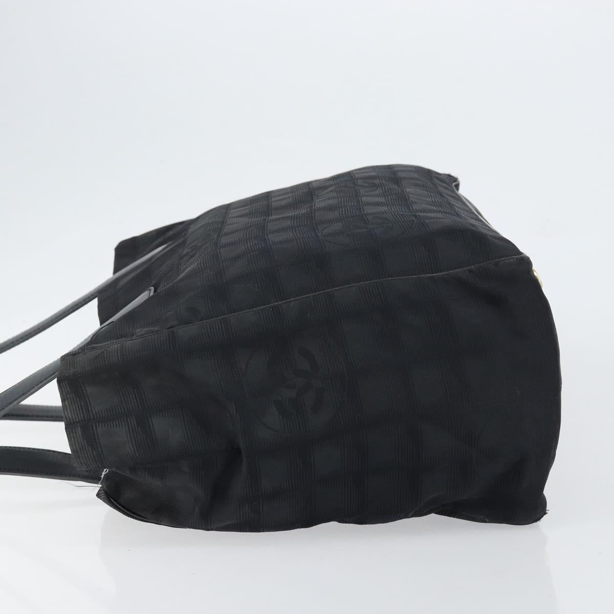 CHANEL New Travel Line Tote Bag Nylon Black gold CC Auth am9694