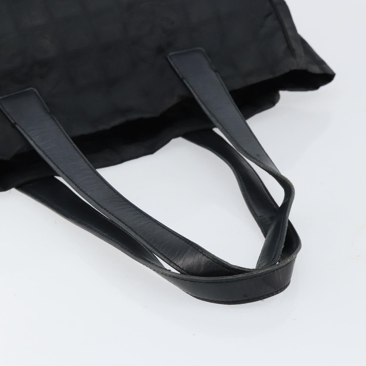 CHANEL New Travel Line Tote Bag Nylon Black gold CC Auth am9694