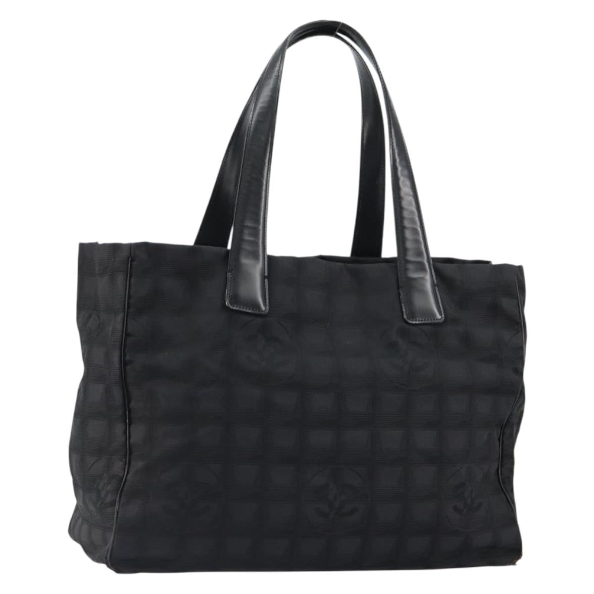 CHANEL New Travel Line Tote Bag Nylon Black gold CC Auth am9696