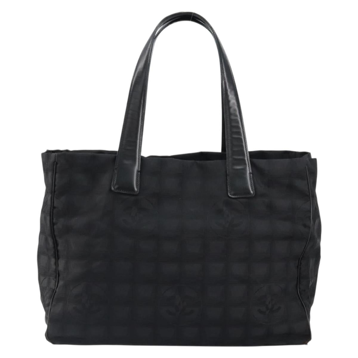 CHANEL New Travel Line Tote Bag Nylon Black gold CC Auth am9696