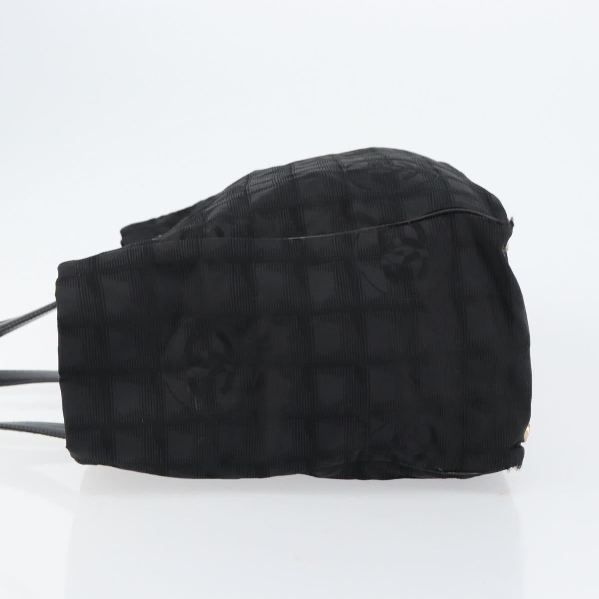 CHANEL New Travel Line Tote Bag Nylon Black gold CC Auth am9696