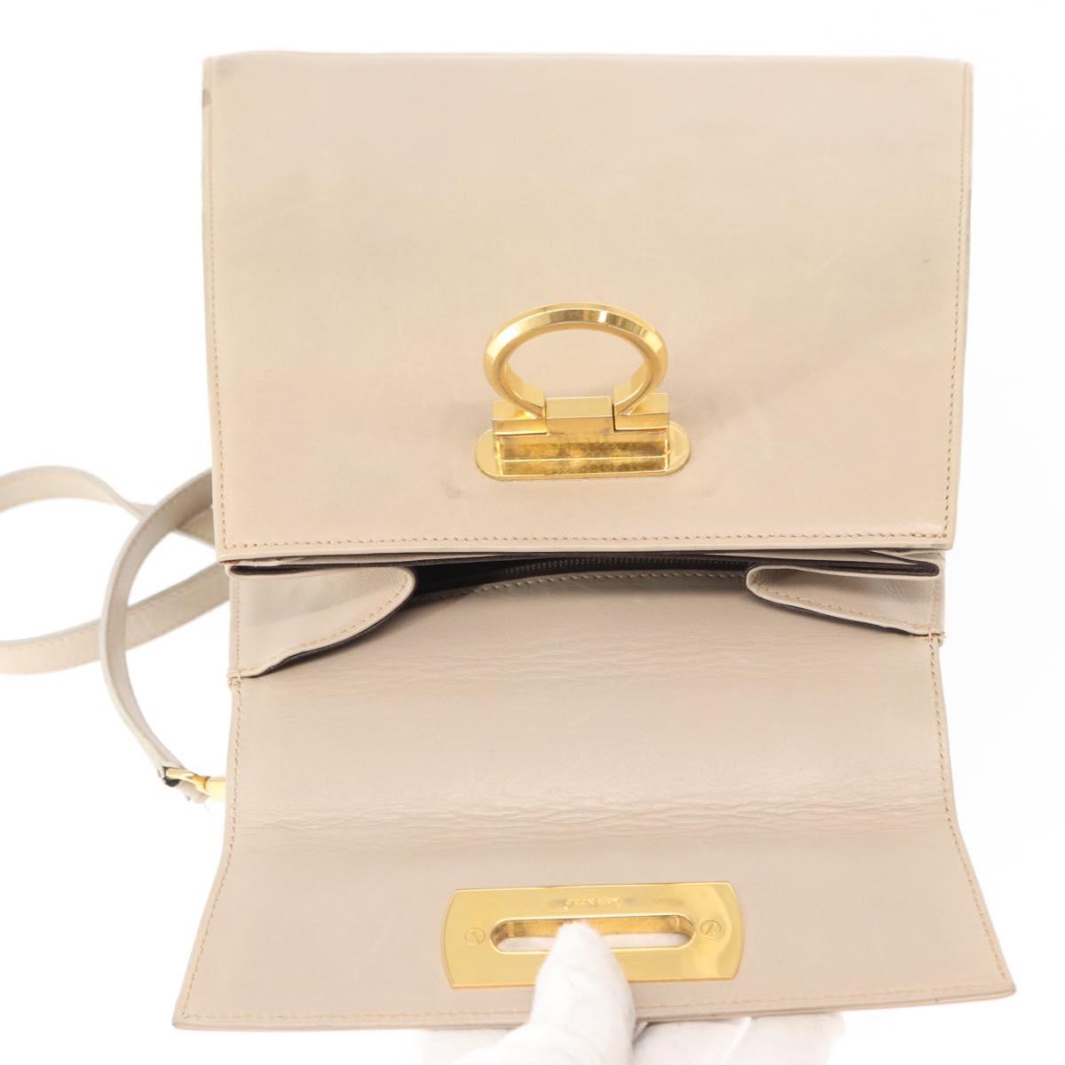 Salvatore Ferragamo Gancini Hand Bag Leather 2way Beige Silver Auth am9702