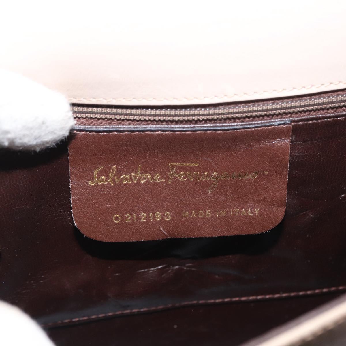 Salvatore Ferragamo Gancini Hand Bag Leather 2way Beige Silver Auth am9702