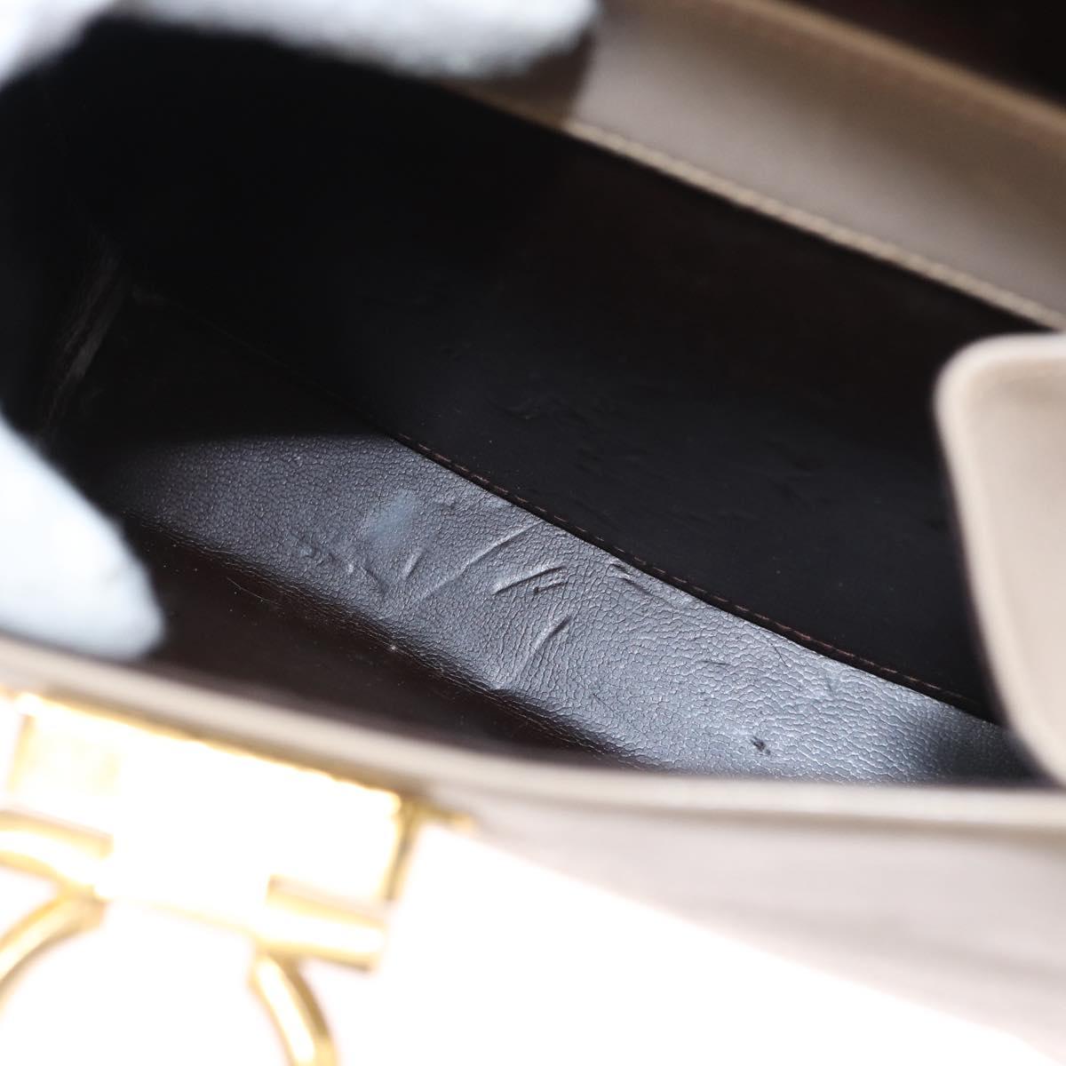 Salvatore Ferragamo Gancini Hand Bag Leather 2way Beige Silver Auth am9702