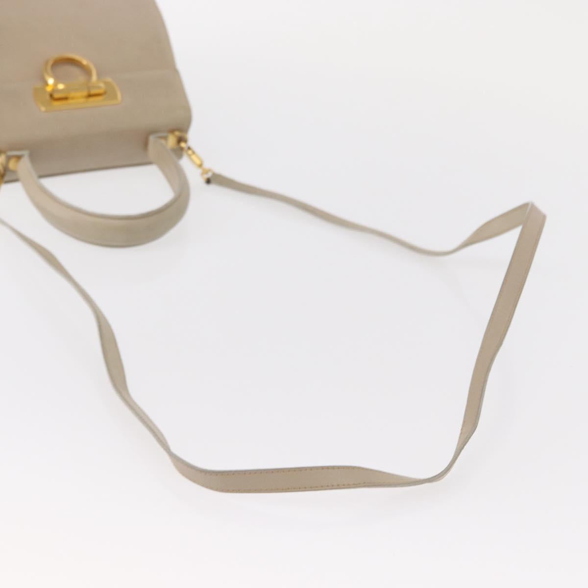 Salvatore Ferragamo Gancini Hand Bag Leather 2way Beige Silver Auth am9702