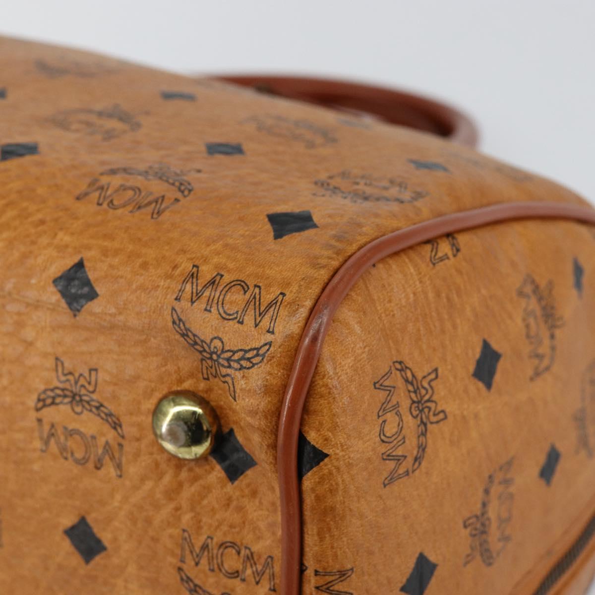 MCM Logogram Vicetos Boston Bag PVC Leather Brown Gold Auth am9704