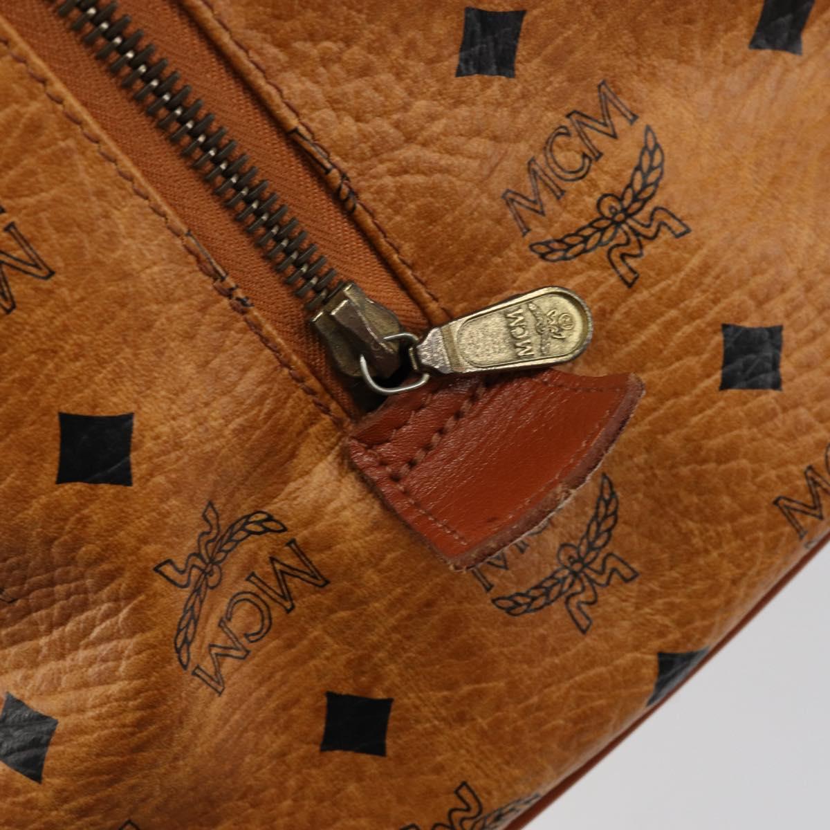 MCM Logogram Vicetos Boston Bag PVC Leather Brown Gold Auth am9704