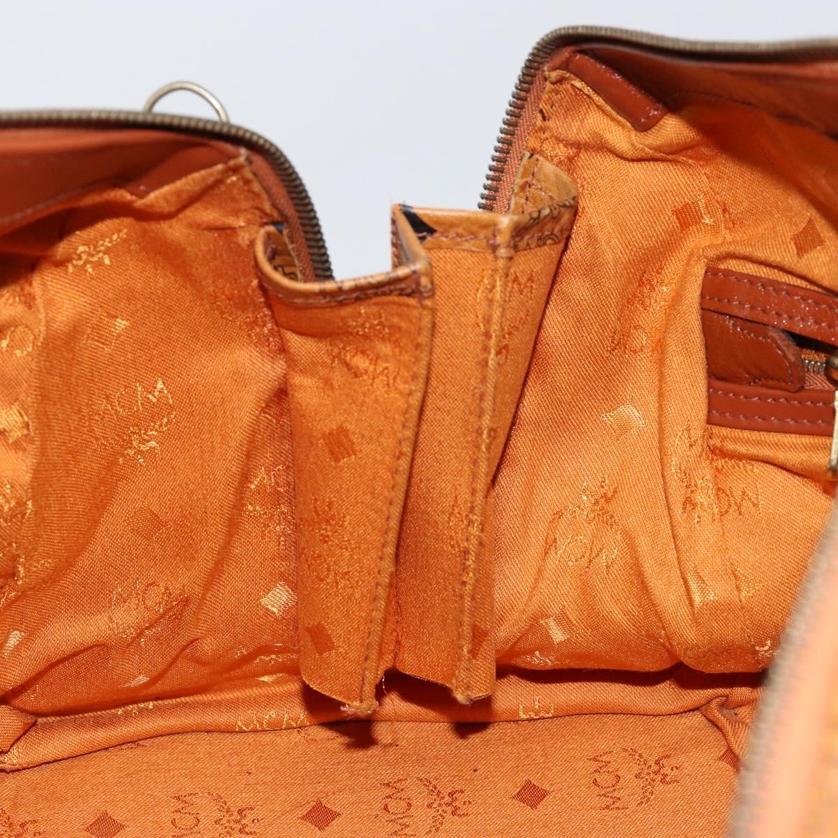 MCM Logogram Vicetos Boston Bag PVC Leather Brown Gold Auth am9704