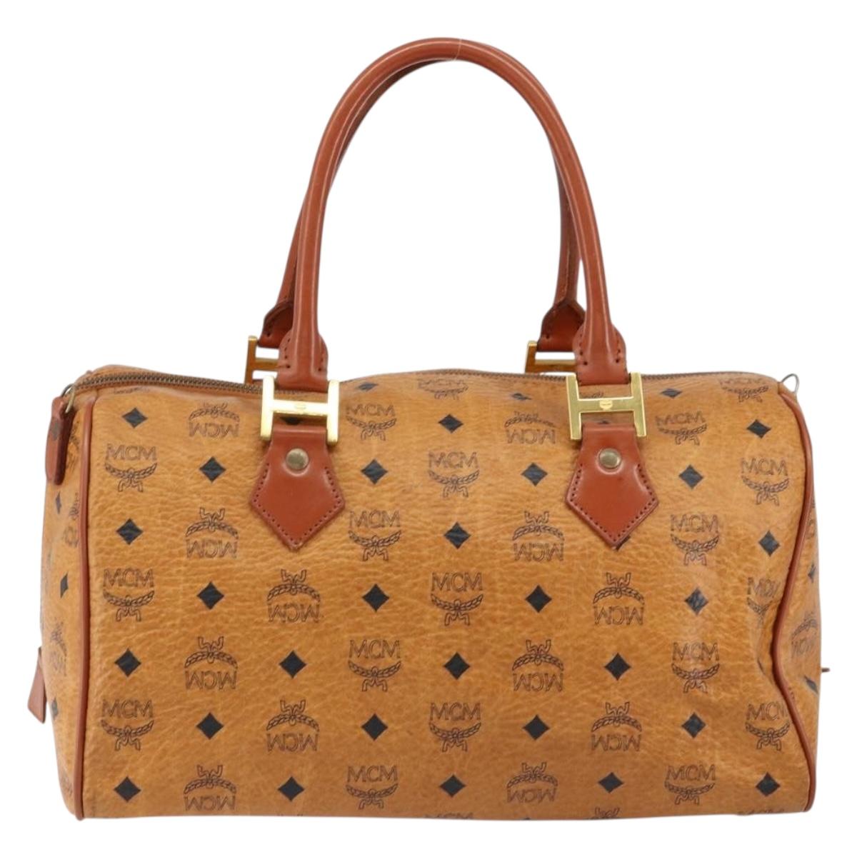 MCM Logogram Vicetos Boston Bag PVC Leather Brown Gold Auth am9704