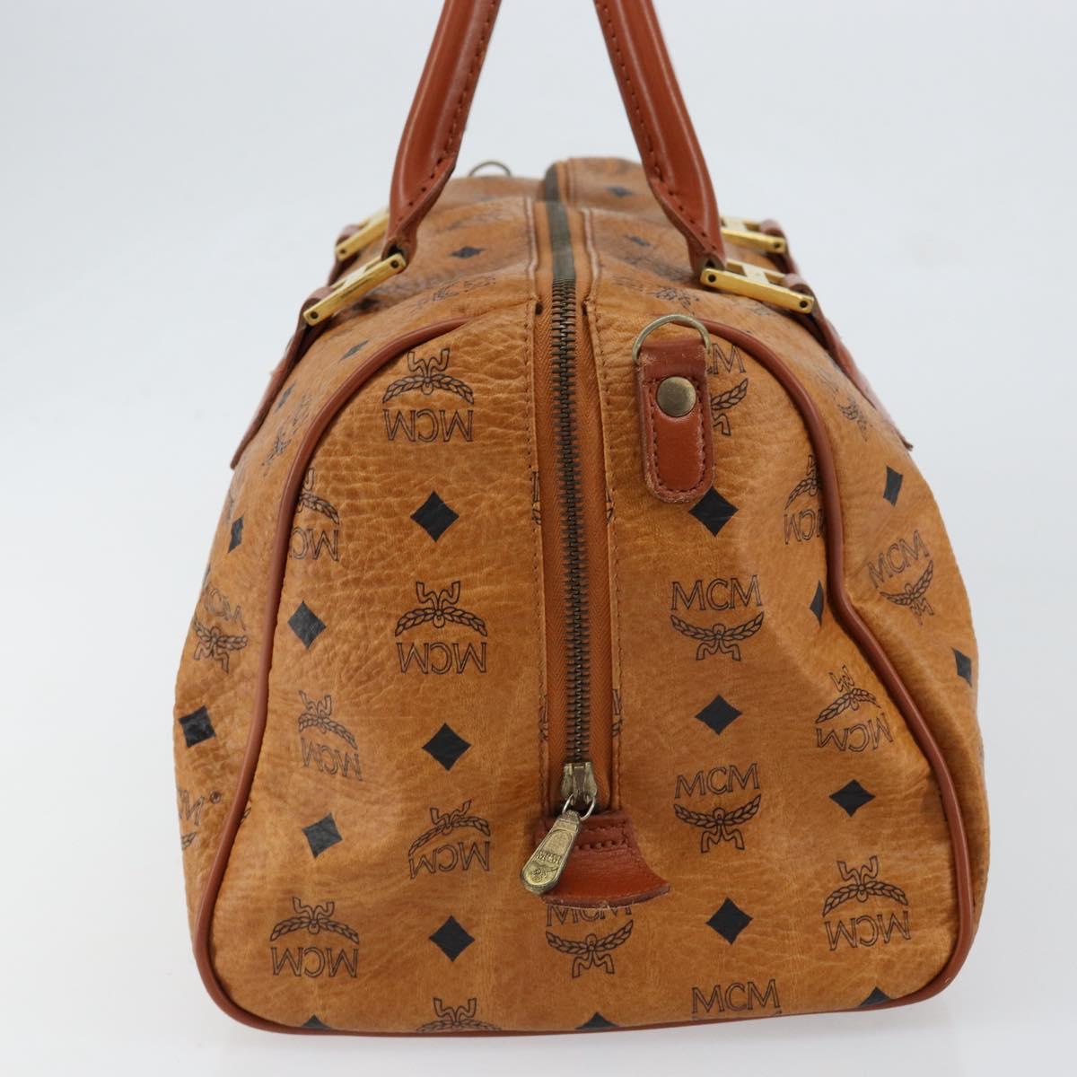 MCM Logogram Vicetos Boston Bag PVC Leather Brown Gold Auth am9704