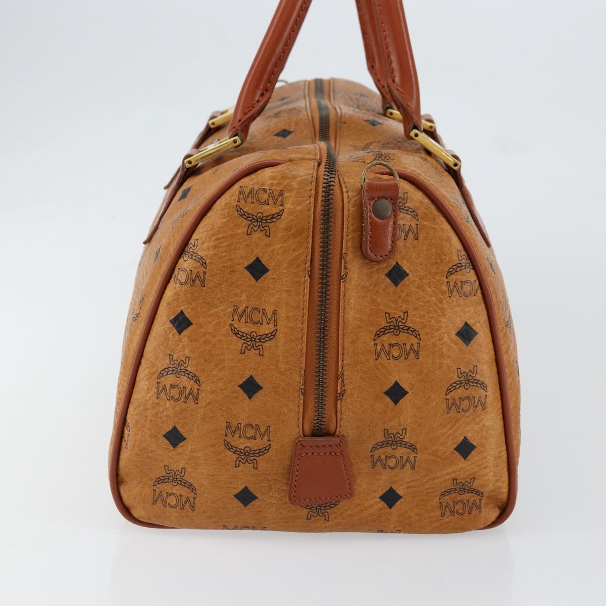 MCM Logogram Vicetos Boston Bag PVC Leather Brown Gold Auth am9704