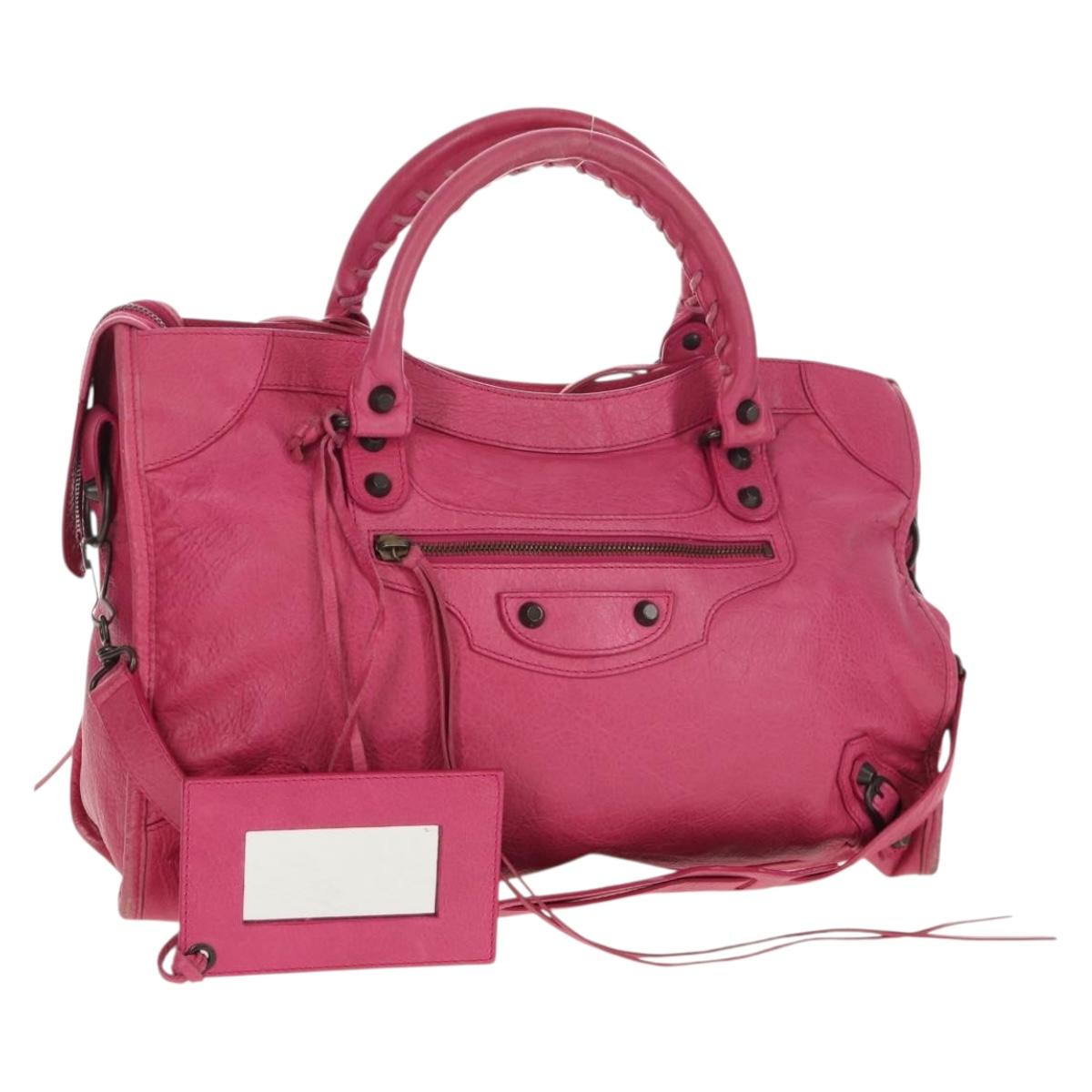 BALENCIAGA City Hand Bag Leather 2way Pink Silver 115748 Auth am9705V