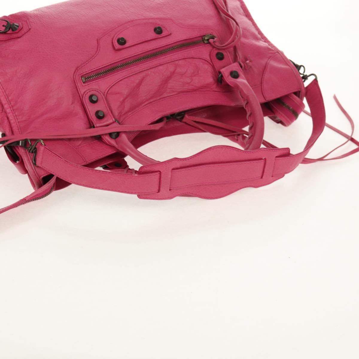 BALENCIAGA City Hand Bag Leather 2way Pink Silver 115748 Auth am9705V