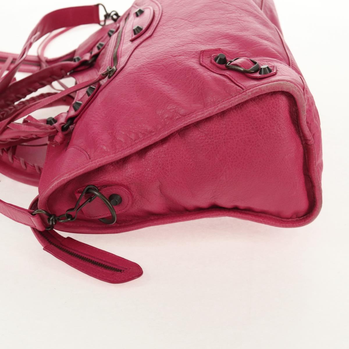 BALENCIAGA City Hand Bag Leather 2way Pink Silver 115748 Auth am9705V