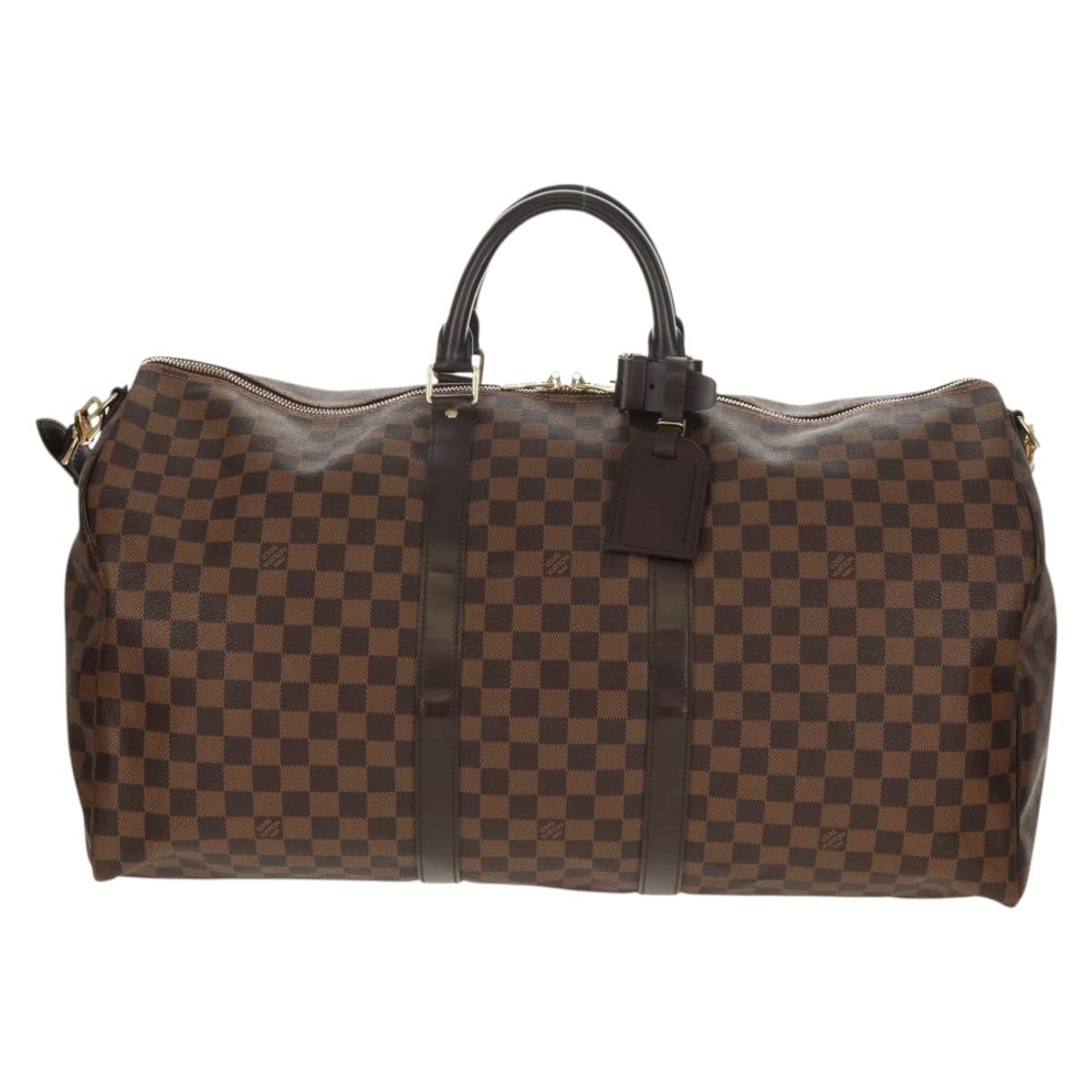 LOUIS VUITTON Damier Ebene Keepall Bandouliere 55 Boston Bag N41414 Auth am9712V