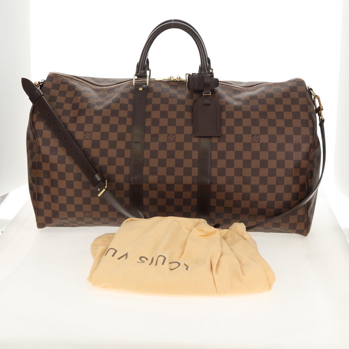LOUIS VUITTON Damier Ebene Keepall Bandouliere 55 Boston Bag N41414 Auth am9712V