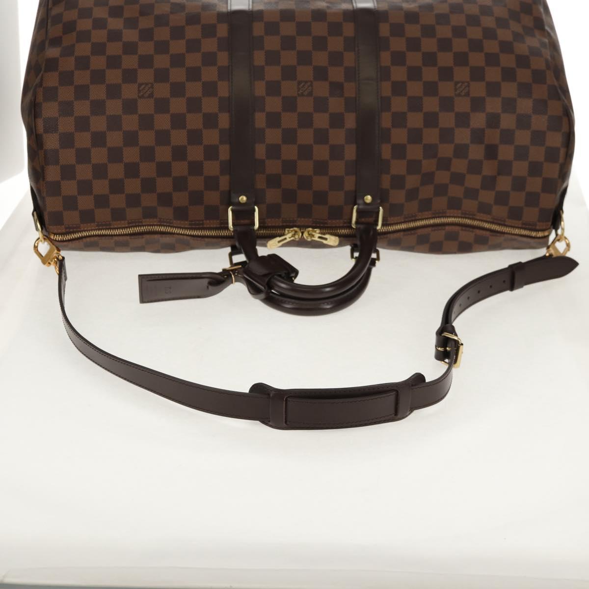 LOUIS VUITTON Damier Ebene Keepall Bandouliere 55 Boston Bag N41414 Auth am9712V
