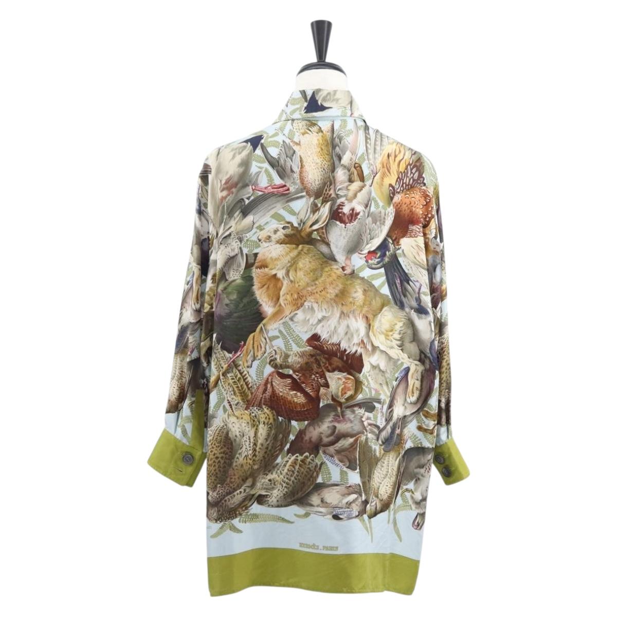 HERMES Long Sleeved T Shirt Silk ""H de LINARES"" Green Auth am9718